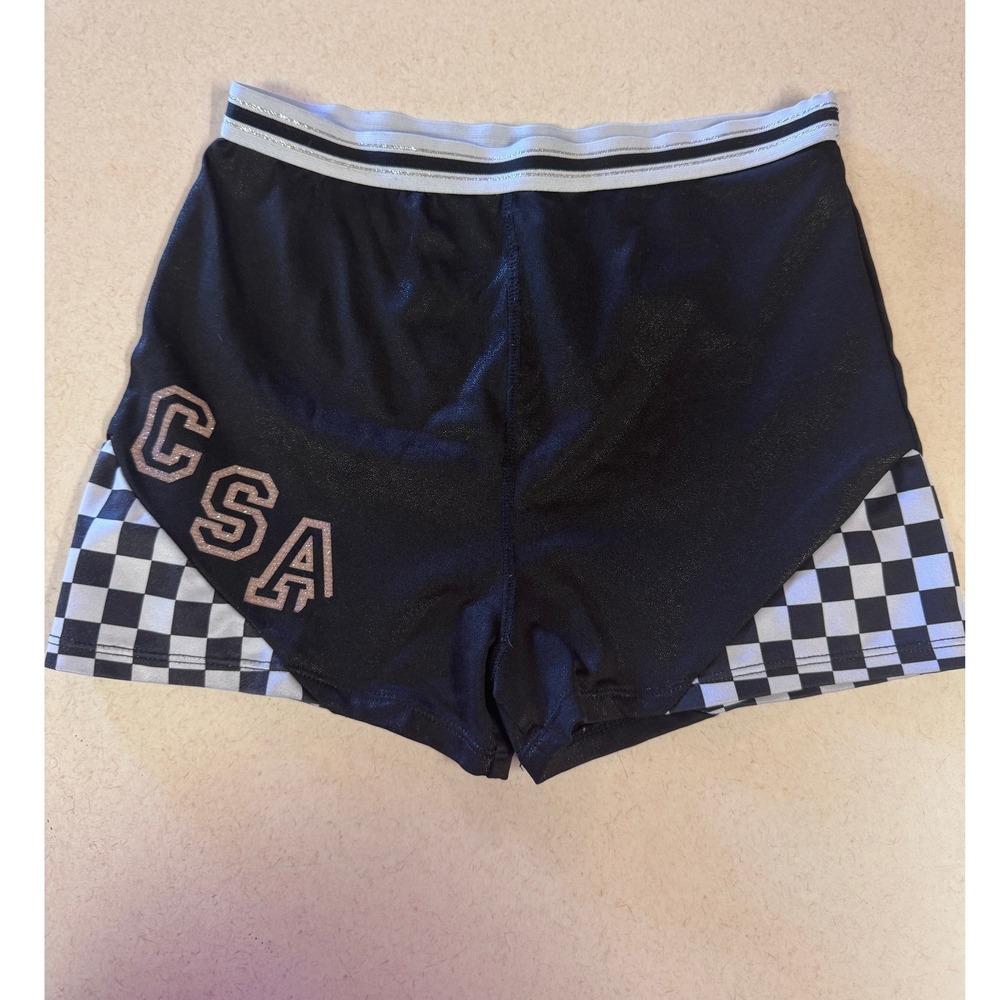 More Than Magic Kids Black Metallic CSA Cheer Shorts‎ Checkered Size L 10-12